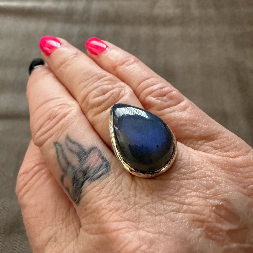 Labradorite Blue Teardrop Sterling Silver Ring - NEW!!